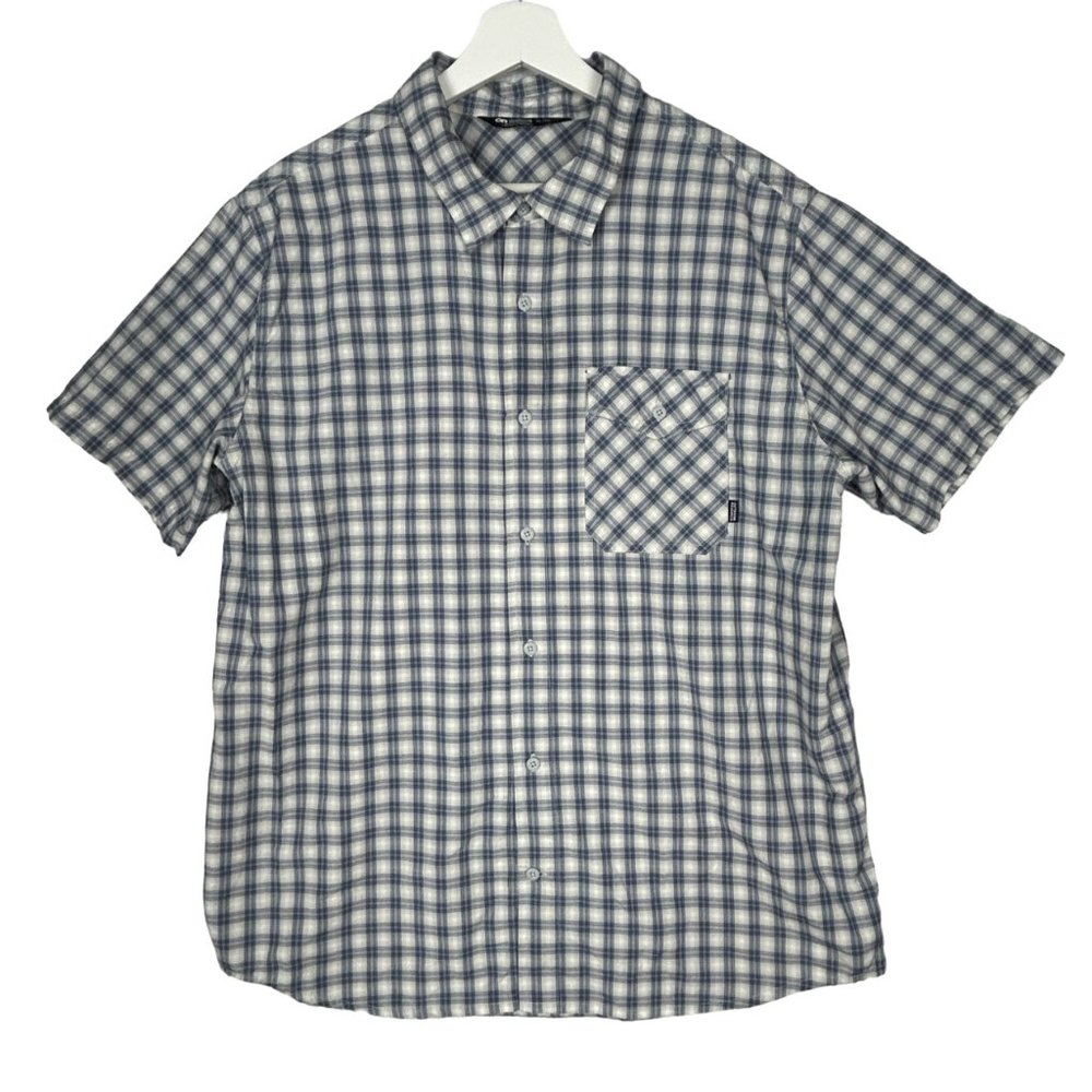 Outdoor Research Shirt Mens XL Blue Check Camp Trail Hike Button Up‎ Seapine